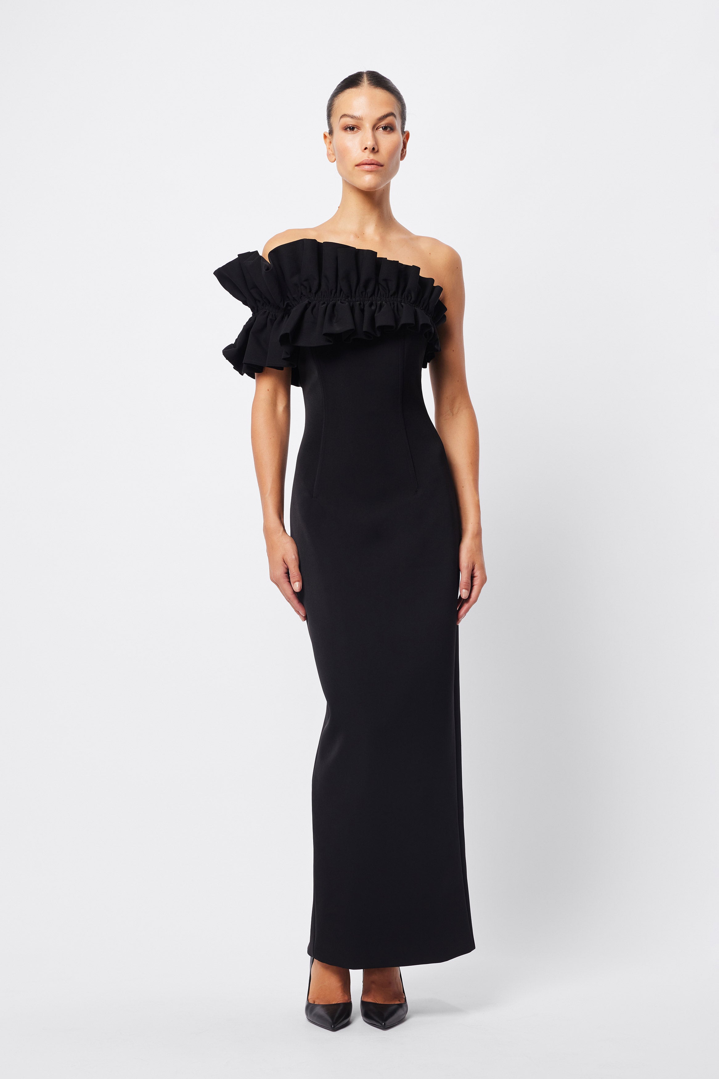 Noir Whisper One-Shoulder Dress