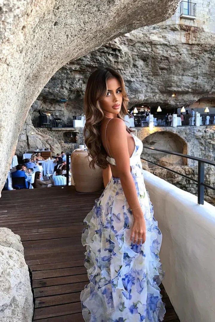 Blue Blossom Ruffle Maxi Dress