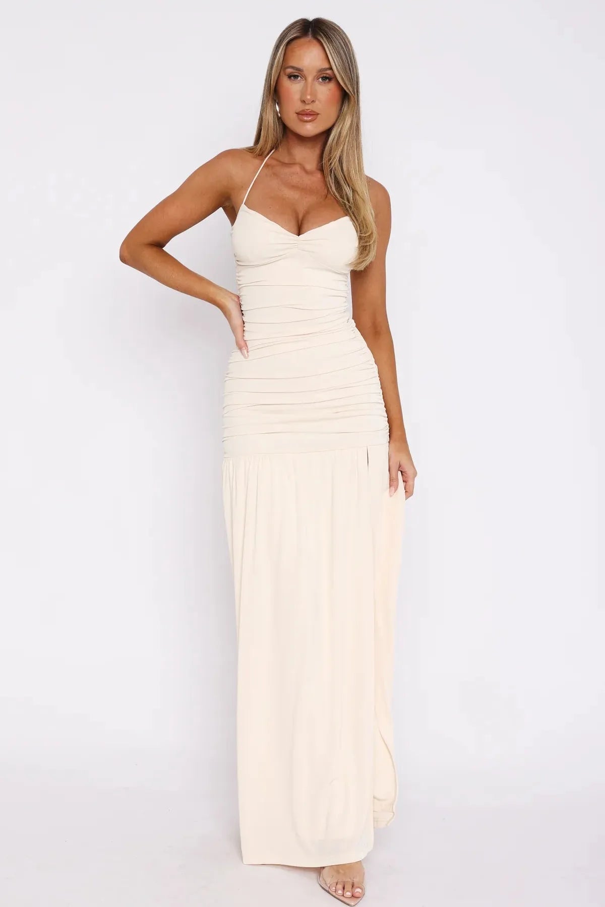 Cream Cascade Maxi Dress