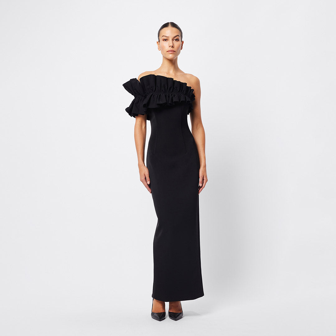 Noir Whisper One-Shoulder Dress
