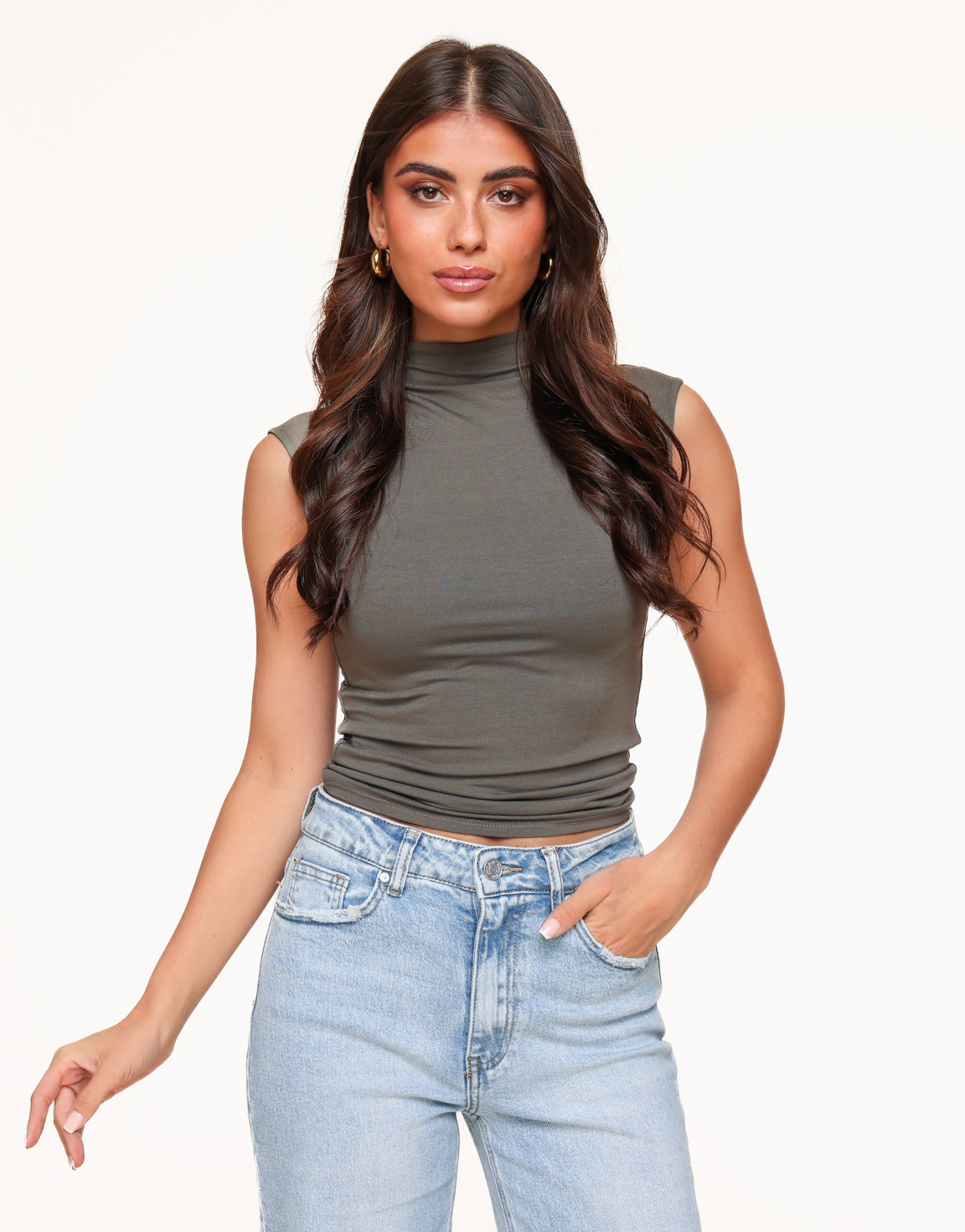 Dark Taupe High Neck Top