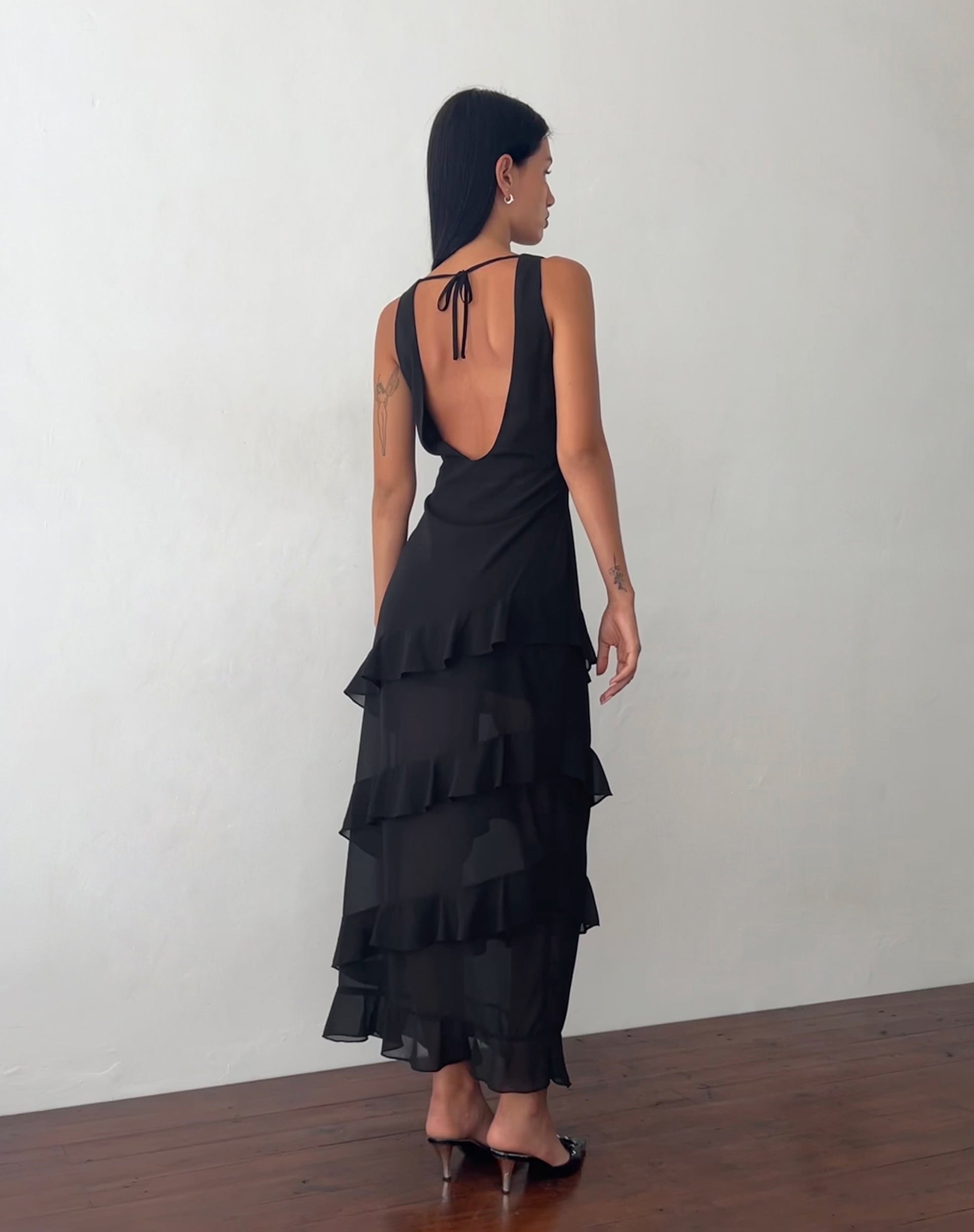 Midnight Ruffle Maxi Dress