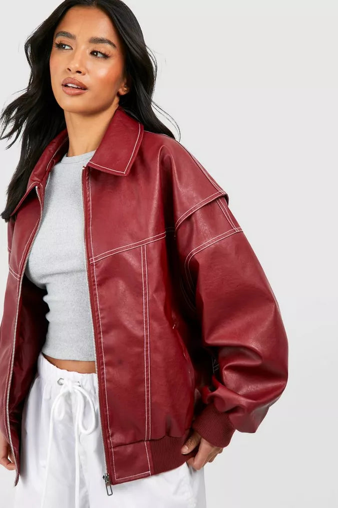 Aveline Faux Leather Bomber Jacket