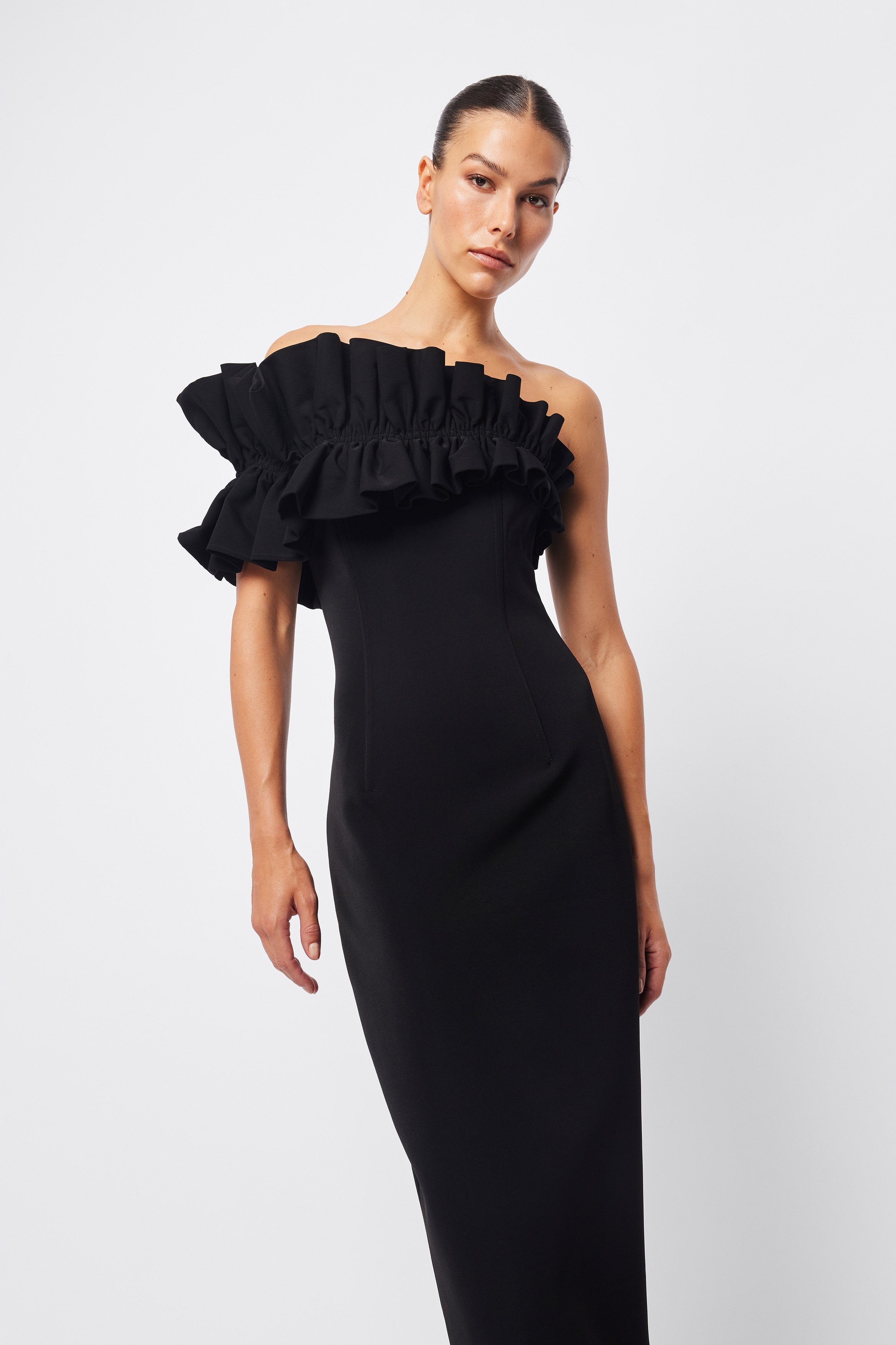 Noir Whisper One-Shoulder Dress