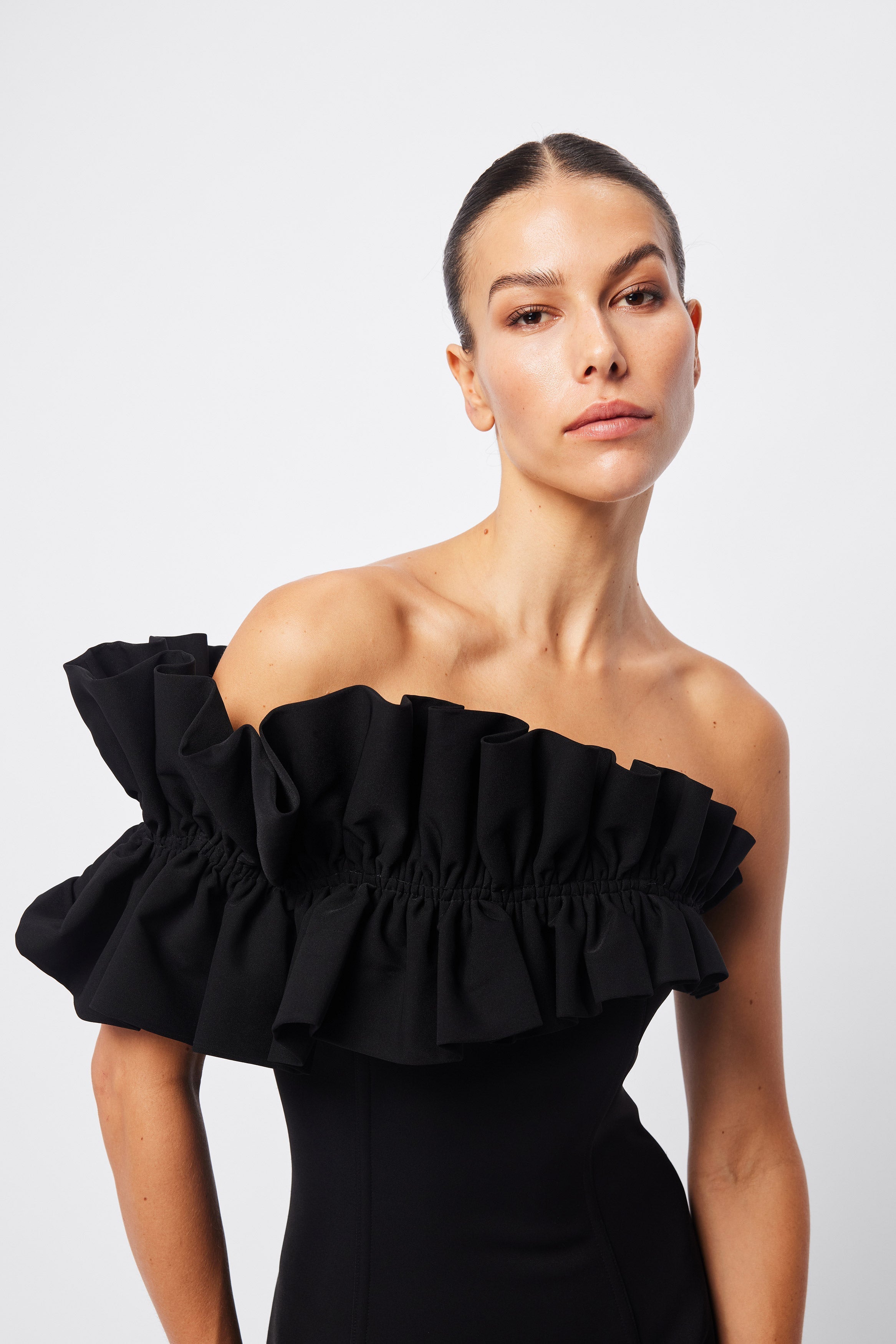 Noir Whisper One-Shoulder Dress