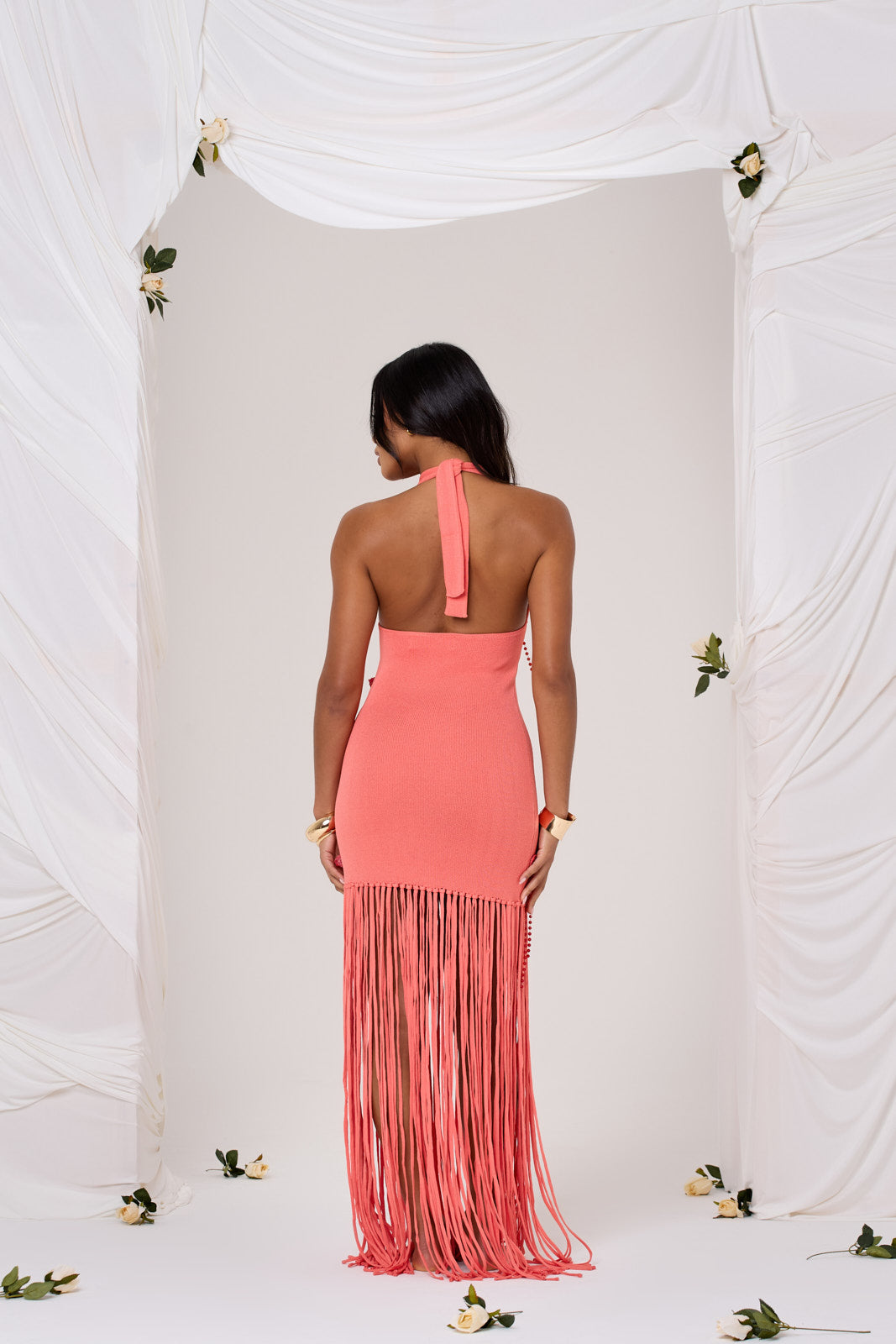 Peach Blossom Crochet Maxi Dress