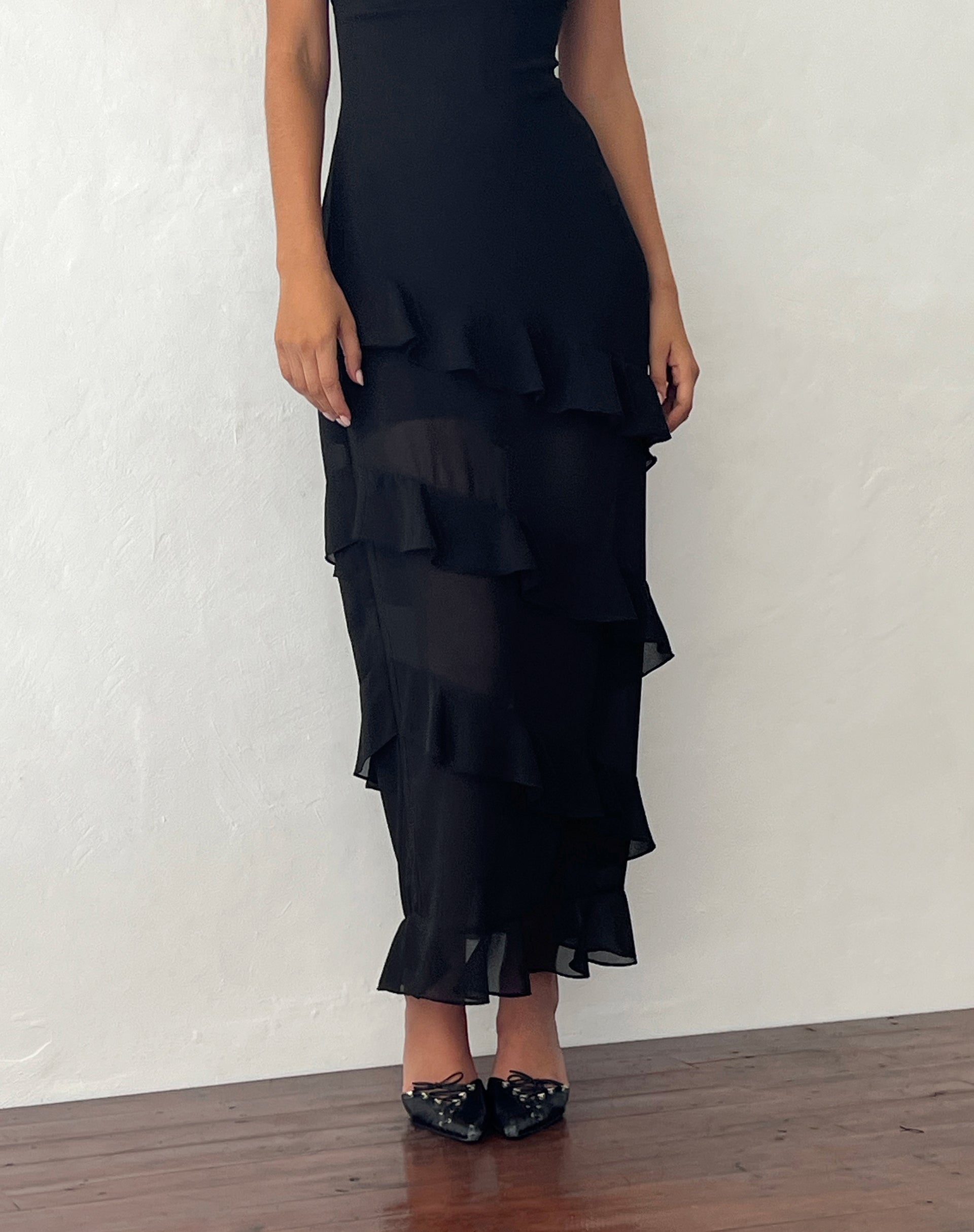 Midnight Ruffle Maxi Dress