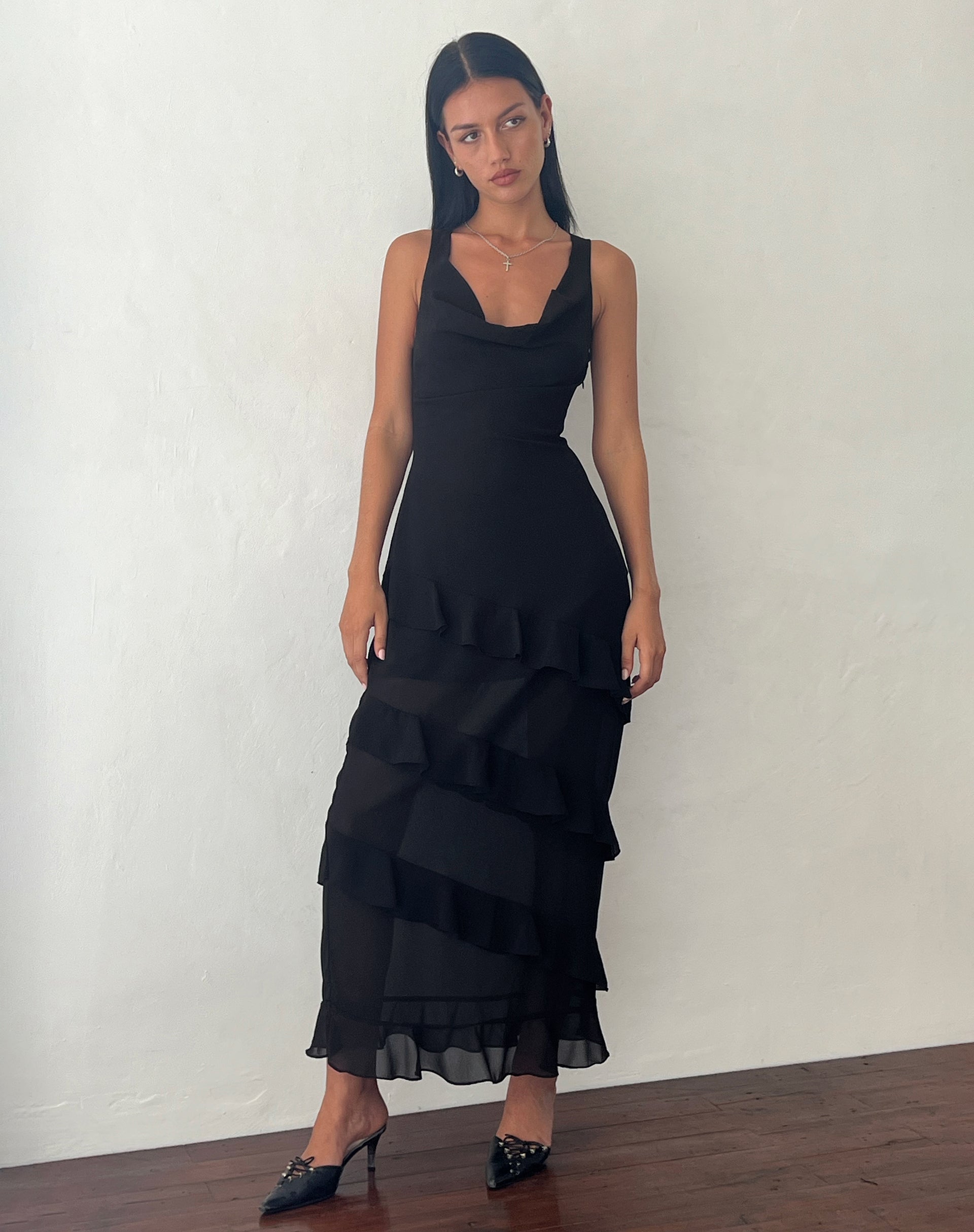 Midnight Ruffle Maxi Dress