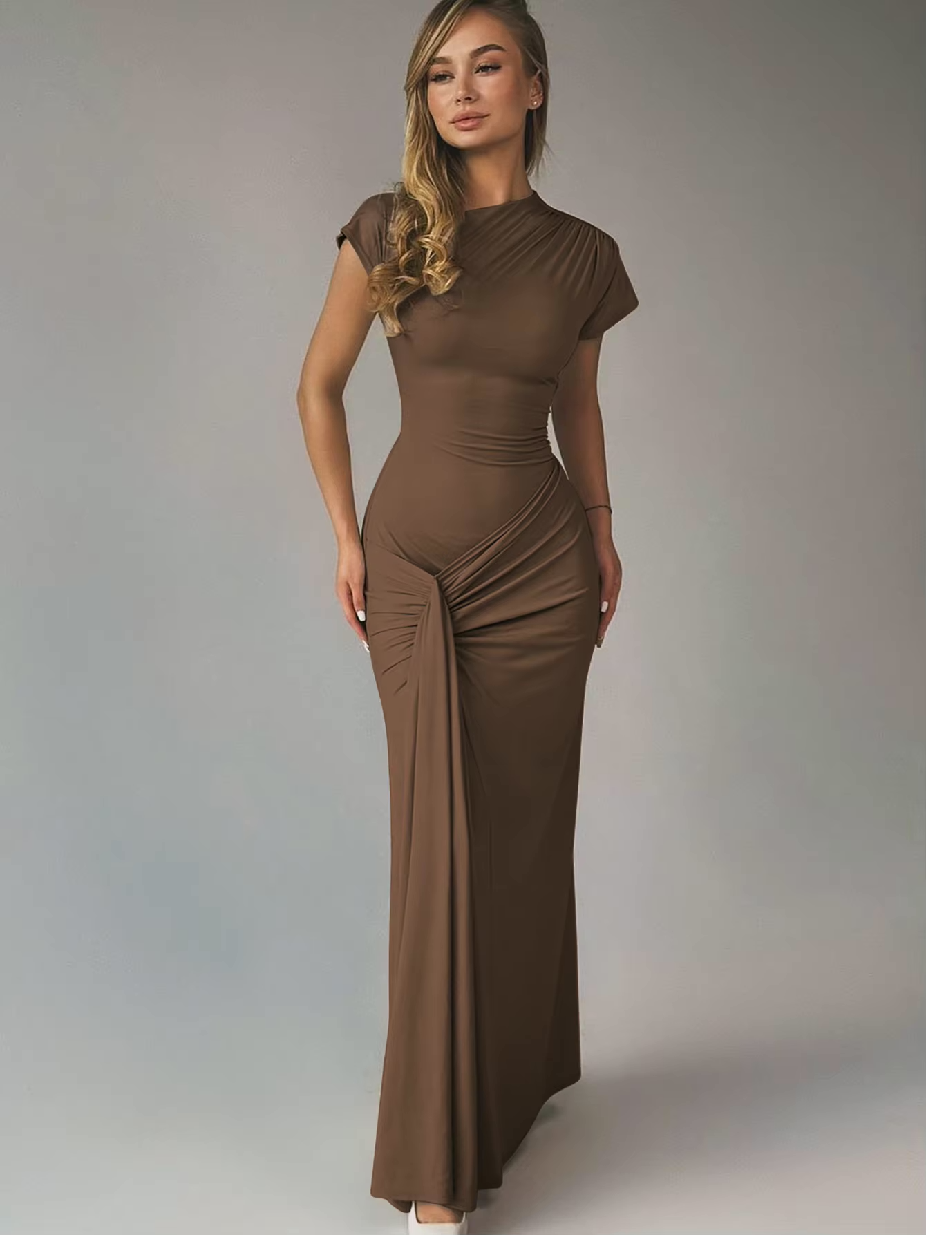 Mocha Grace Satin Dress